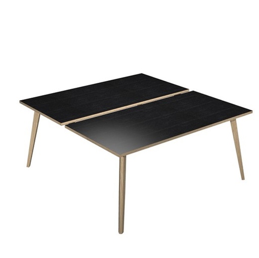 [D92475] Scrivania a 2 postazioni contrap. 160x166cm Rovere/Nero venato Woody