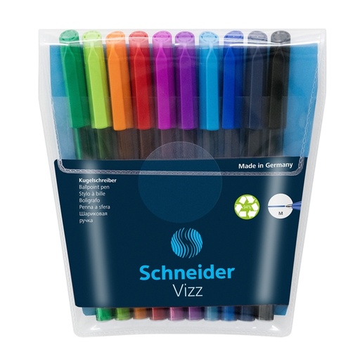 [D92706] Astuccio 10 penne a sfera Vizz c/cappuccio punta M colori assortiti Schneider