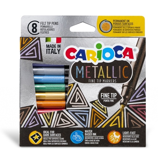 [D92942] Scatola 8 Metallic pennarelli punta fine colori assortiti Carioca