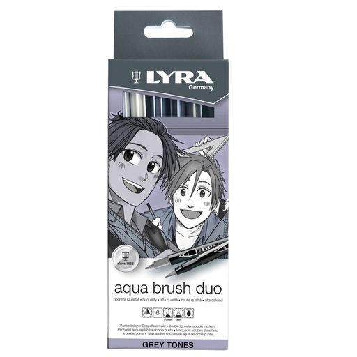 [D93294] ASTUCCIO 6 PENNARELLI AQUA BRUSH DUO LYRA Scala di Grigio L6521063