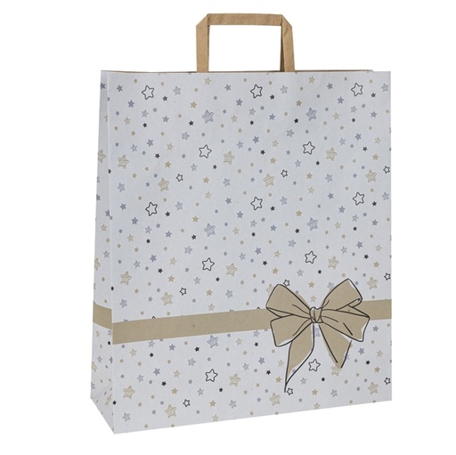 [D93356] 25 shoppers carta c/maniglie piattina 22x10x29cm stars bianco