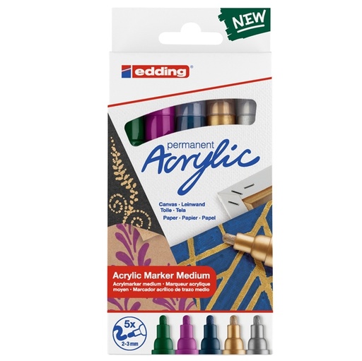 [D93367] Astuccio 5 marcatori acrilici Edding 5100 medium Festa
