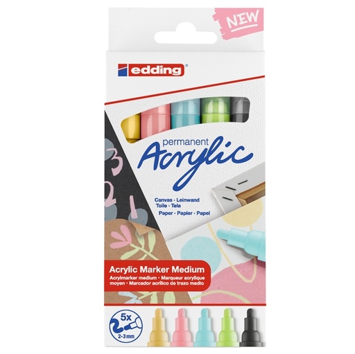 [D93370] Astuccio 5 marcatori acrilici Edding 5100 medium Pastel
