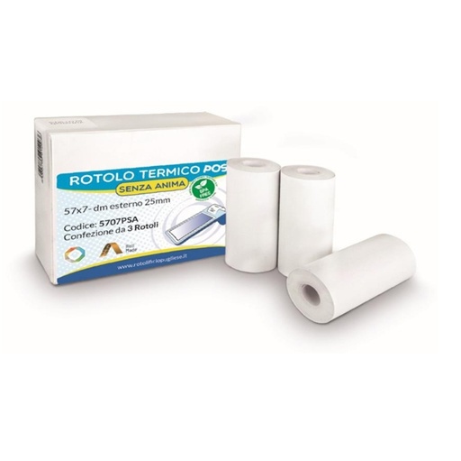 [D93453] Blister 3 rotoli carta termica 55gr BPA free 57mm x 7mt senza anima x POS