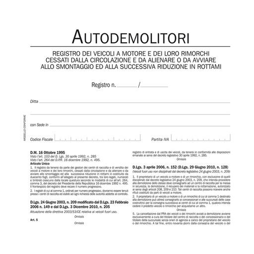[D93659] Registro autodemolitori 200pag numerate DU134020000