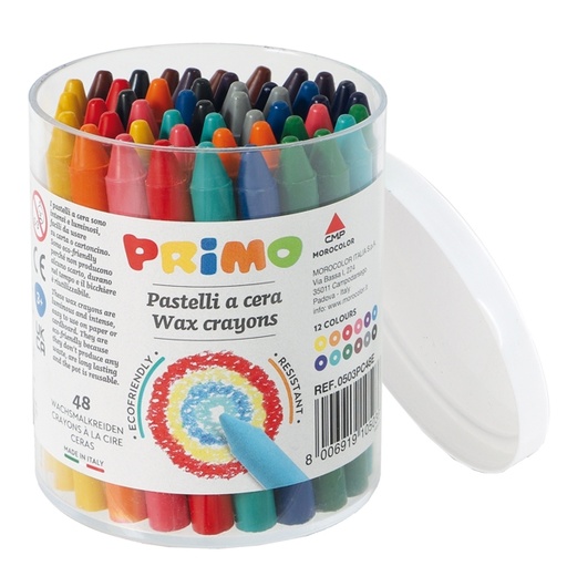 [D93847] Barattolo 48 pastelli a cera diam.9mm x 85mm PRIMO