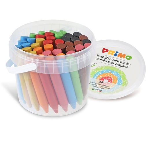 [D93848] Secchiello 48 pastelli a cera Jumbo diam.13mm 85mm 12colori PRIMO