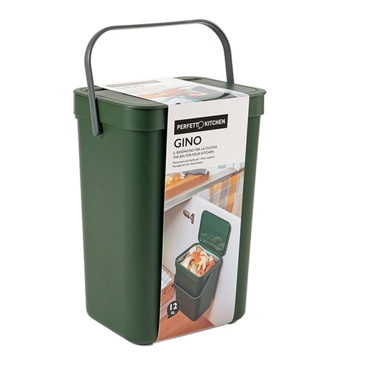 [D94946] Pattumiera GINO per rifiuti organici verde bosco 12 lt Perfetto