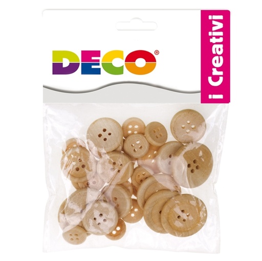 [D93948] Busta 30 bottoni legno naturale DECO