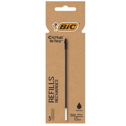 [D93980] Blister 3 refill Cristal(R) Re'New 1mm nero BIC(R)
