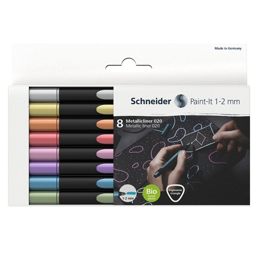 [D93981] Astuccio 8 pennarelli Metallic Liner 020 punta 1-2mm colori assortiti Schneider