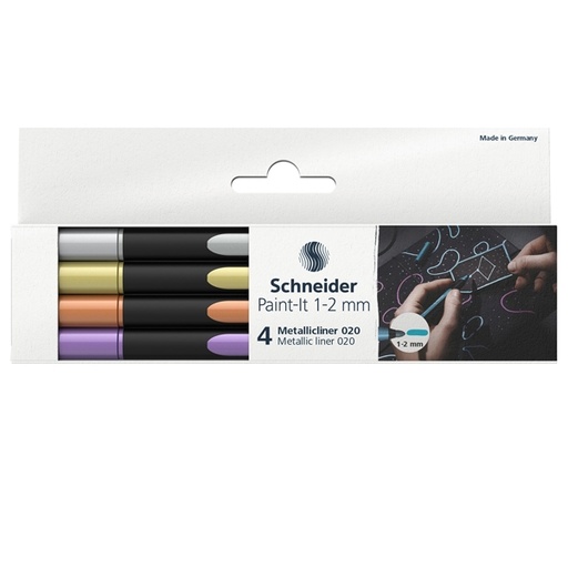 [D93982] Astuccio 4 pennarelli Metallic Liner 020 punta 1-2mm colori assortiti Schneider