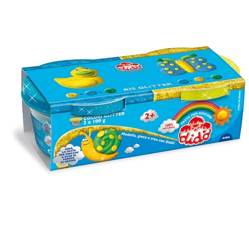 [D94001] Set 2 barattoli Dido' 100gr giallo - azzurro glitter