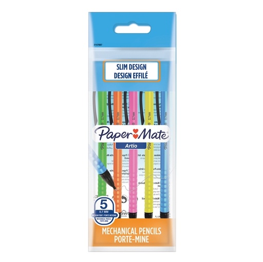 [D94033] Busta 5 portamine usa e getta Artio 0.7mm HB Papermate