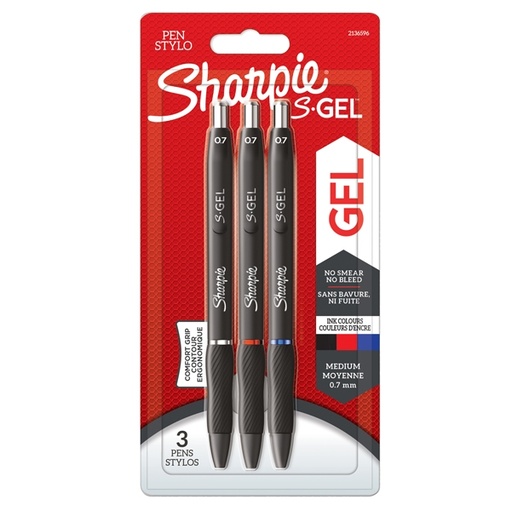 [D94037] Astuccio 3 penne gel a scatto 0.7mm nero/blu/rosso Sharpie