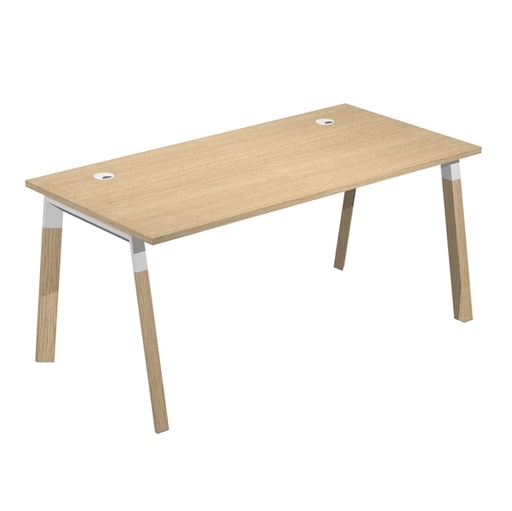 [D94058] Scrivania Woody Superior 160x80cm piano rovere/gambe bimat. metal/massello