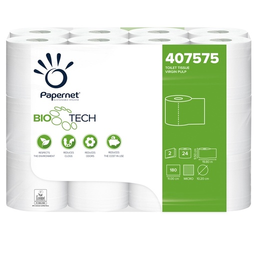 [D94265] Pacco 24RT carta igienica classica 2veli 19,80mt 180 strappi BioTech Papernet