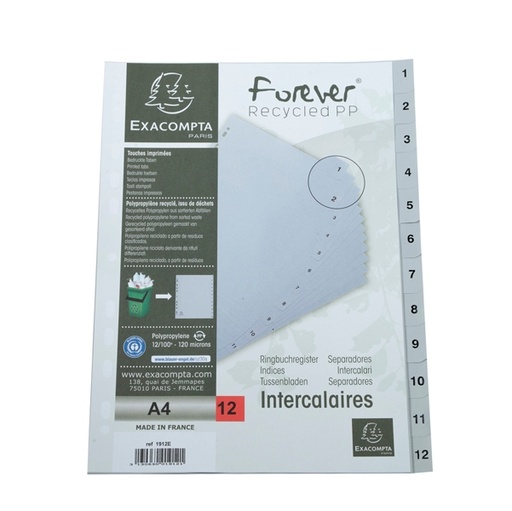 [D94273] Intercalare numerico in PP riciclato 12 tasti 1-12 grigio A4 Exacompta