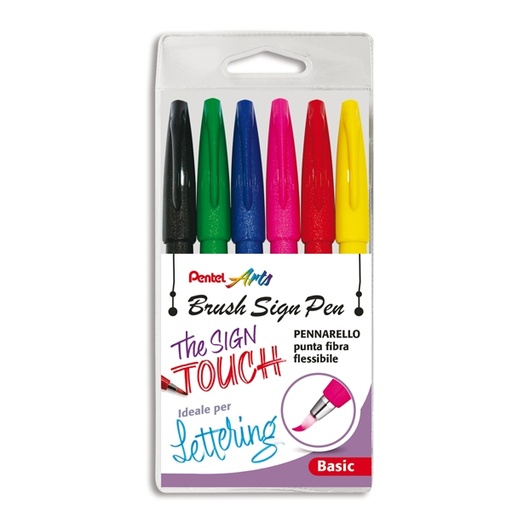 [D94286] Astuccio 6 Sign Pen Brush colori assortiti Pentel