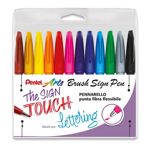 [D94287] Astuccio 12 Sign Pen Brush colori assortiti Pentel