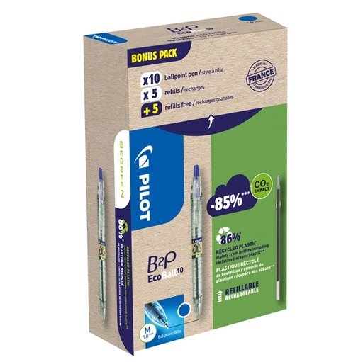 [D94297] Bonuspack 10 penne +10 refill B2P Ecoball punta 1.0mm blu Pilot