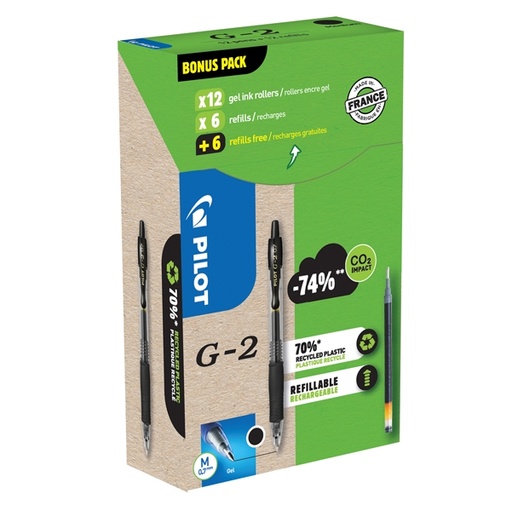 [D94298] Green pack 12penne + 12 refill roller gel scatto G-2 0,7mm nero PILOT