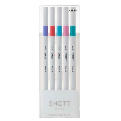 [D94319] Astuccio 5 fineliner EMOTT tratto 0.4mm colori ass. Candy Pop Uni Mitsubishi