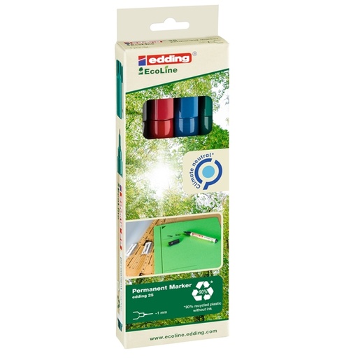 [D94332] Astuccio 4 marcatori permanente 25 Ecoline punta tonda 1.0mm ne/bl/ro/ve Edding
