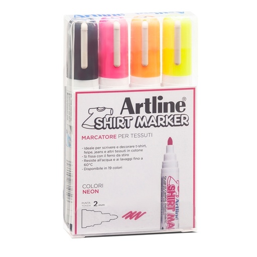 [D94334] Ast. 4 marcatori per tessuto p. tonda 2.0mm nero/fucsia/giallo/arancio Artline
