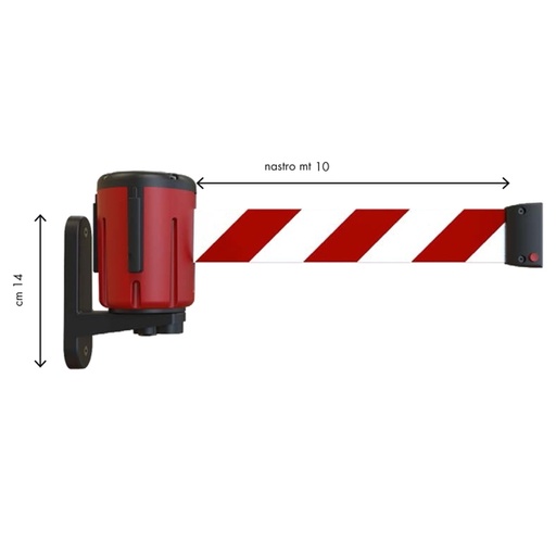 [D94341] Kit Testina Rondo Tensa nastro estensibile 10m rosso bianco con fissaggio muro