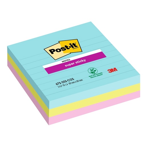 [D94358] Cf. 3pz blocco 90fg. Post-it(R) Super Sticky 100x100mm righe COSMIC 675-3SS-COS