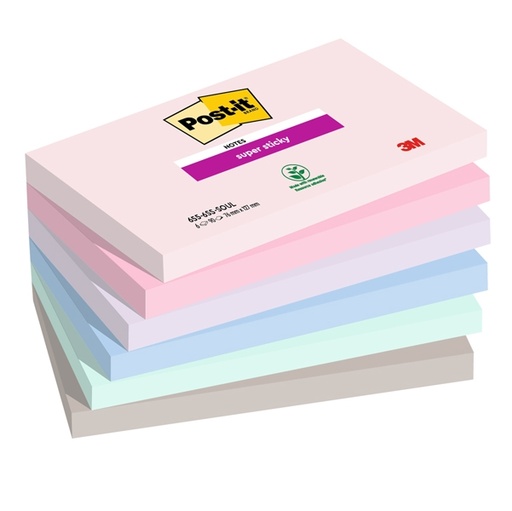 [D94369] Cf. 6pz blocco 90foglietti Post-it(R) Super Sticky 76x127mm 655-6SS-SOUL Soulful
