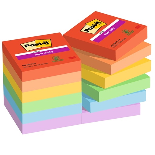 [D94370] Cf. 12pz blocco 90fg. Post-it(R) Super Sticky 47,6x47,6mm 622-12SS-PLAY Playful