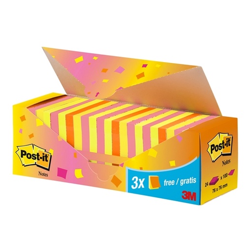 [D94380] VALUE PACK 21+3 BLOCCO 100fg Post-it(R) colori assortiti 76x76mm 72GR 654-NP24