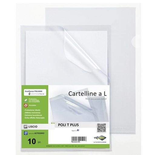 [D94516] 10 Cartelline a L in PP trasparente alto spessore 30x42cm Poli T Plus Sei rota