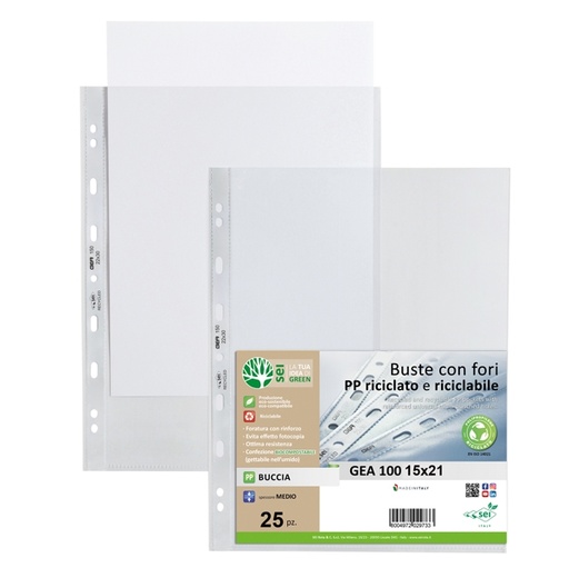 [D94528] Conf 25 Buste forate in PP riciclato buccia medium 15X21cm GEA 100 Sei rota