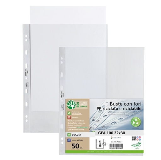 [D94530] Conf 50 Buste forate in PP riciclato buccia medium 22x30cm GEA 100 Sei rota