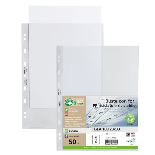 [D94533] Conf 50 Buste forate in PP riciclato buccia medium 23X33cm GEA 100 Sei rota