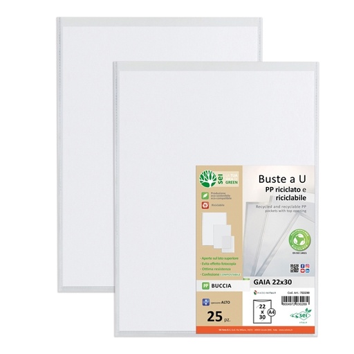 [D94536] Conf 25 Buste a U in PP riciclato 22x30cm GAIA Sei rota