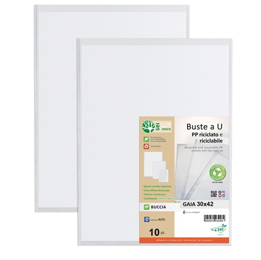 [D94539] Conf 10 Buste a U in PP riciclato 30x42cm GAIA Sei rota