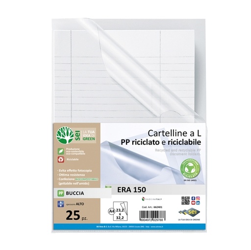 [D94540] Conf 25 cartelline a L in PP riciclato buccia A4 ERA 150 Sei rota