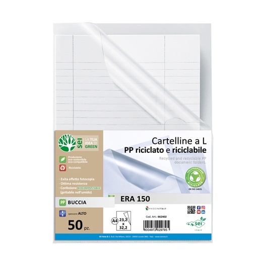 [D94541] Conf 50 cartelline a L in PP riciclato buccia A4 ERA 150 Sei rota