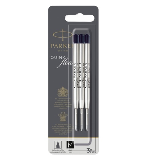 [D94549] Blister 3 refill sfera Quinkflow medio nero Parker