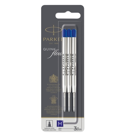 [D94550] Blister 3 refill sfera Quinkflow medio blu Parker
