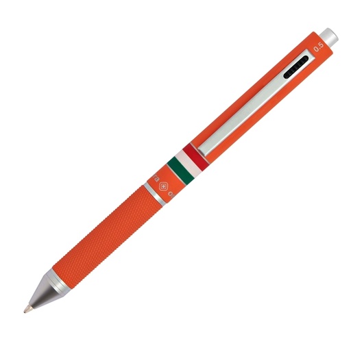 [D94553] Penna sfera scatto multifunzione QUADRA fusto arancione gommato Italia OSAMA