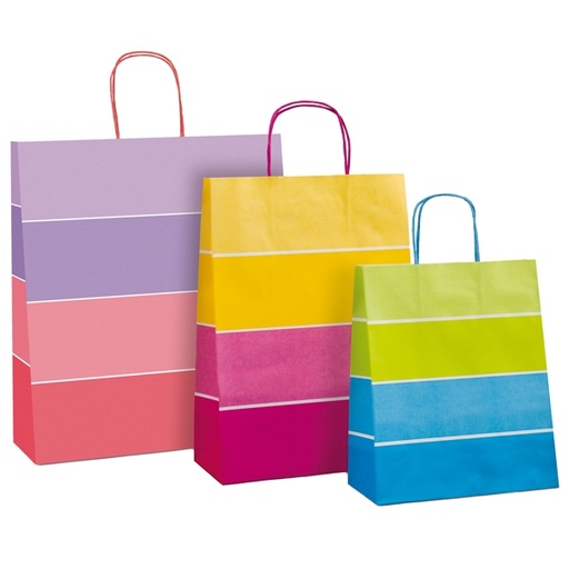 [D94707] Shopper Bicolor c/manici in carta ritorta 16x8x21cm colori assortiti Rex Sadoch