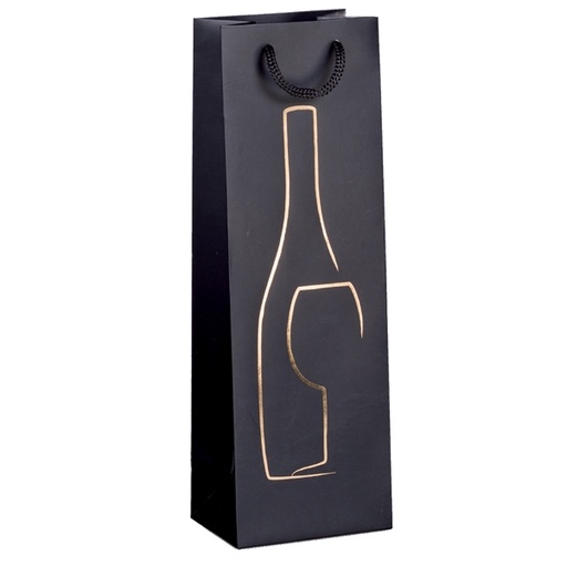 [D94711] Shopper portabottglie c/manici in corda 12x37x9cm nero Rex Sadoch