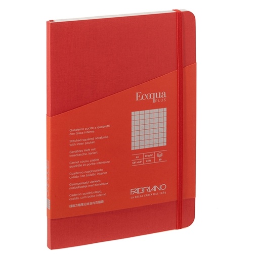 [D94726] Taccuino c/elastico EcoQua Plus cucito f.to A5 80 fogli 5mm lampone Fabriano