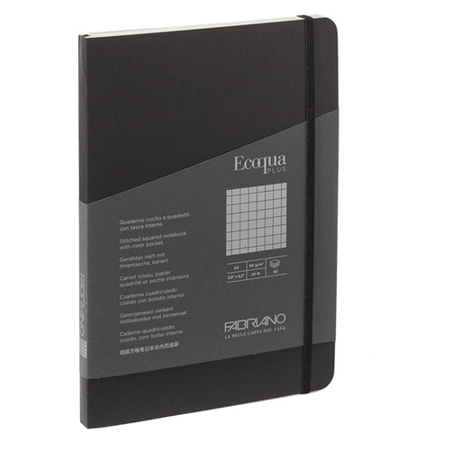[D94727] Taccuino c/elastico EcoQua Plus cucito f.to A5 80 fogli 5mm nero Fabriano