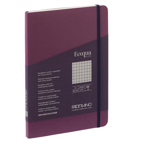 [D94728] Taccuino c/elastico EcoQua Plus cucito f.to A5 80 fogli 5mm vino Fabriano